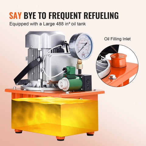 Beefy 10,000 PSI 750W 110V Electric Hydraulic Pump Power Pack With 8 L Capacity and Oil Filling Inlet, Orange