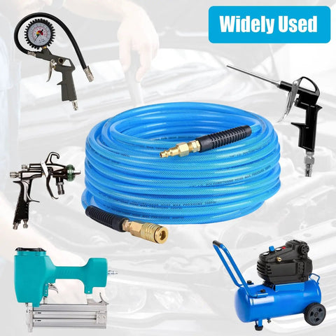 Heavy Duty 25Ft 1/4 Inch Polyurethane Air Hose With Braided Reinforcement, Flexible Pneumatic Hose, Quick Connect Fittings, 300 PSI, Ideal For Garage Shop Auto Use