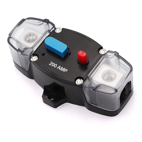 200 Amp 12-24V Manual Reset Circuit Breaker for Trolling Motors and Marine RV Power Systems Inline Fuse Block Holder 0-8 Gauge High Current Protector Waterproof Auto Stereo Inverter Safety, top view