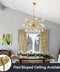 Dining room with Sputnik Chandeliers 18 Light Large Modern Mid Century Ceiling Fixture With Adjustable Arms Anti Rust Gold Luxury Chandelier Shades