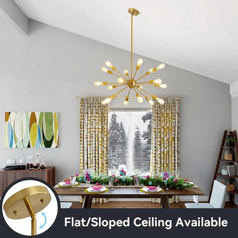 Dining room with Sputnik Chandeliers 18 Light Large Modern Mid Century Ceiling Fixture With Adjustable Arms Anti Rust Gold Luxury Chandelier Shades