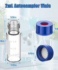 2ml Borosilicate Glass Autosampler Vials 1000 Pack With 9 425 Screw Tops For HPLC And GC Chromatography, featuring dimensions and screw cap.