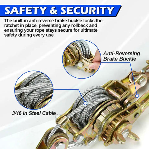 Close-up of anti-reverse brake buckle on Zipline Tensioning Kit With Cable Winch And Grip, Heavy Duty Steel Wire Puller