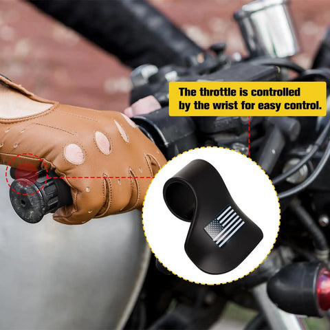 Two Pack Black Cruise Assist Grips For Motorcycles And Scooters With American Flag Decal shown on a motorcycle handlebar