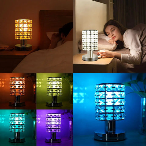 Crystal Table Desk Lamp With Remote, 16 Color Changing RGB LED Nightstand Light, 4 Brightness Levels on different settings