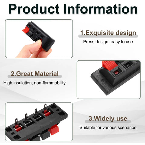 Hand holding 4 Way Spring Terminal Clip Push Release Connector Plate Jack Socket Speaker Terminal Strip Block Test Clip WP4 in use