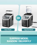 Classic and upgraded models of Countertop Ice Maker Machine With External Water Tank, Two Easy Water Filling Options, black color.