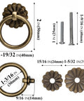 Antique Bronze Ring Pulls Set Of 6 With Flower Deco Knobs For Drawers Cabinets Closets And Cupboards Vintage Style Hardware detail view