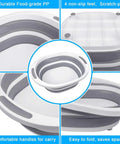 Collapsible Wash Basin 7.5L Dish Tub Sink Basin Folding Dish Pan With 2-In-1 Dish Pan And Cutting Board, focus on design features