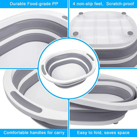 Collapsible Wash Basin 7.5L Dish Tub Sink Basin Folding Dish Pan With 2-In-1 Dish Pan And Cutting Board, focus on design features