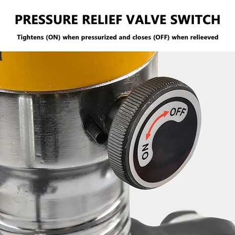 Close-up of pressure relief valve switch on Heavy Duty 2 Or 3 Jaw Hydraulic Gear Puller Kit featuring adjustable grippers.