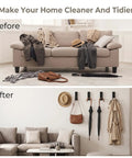 Before and after image showing the 8 Pack Foldable Wall Hooks Matte Black Zinc Alloy Space Saving Heavy Duty Folding Hangers in use.