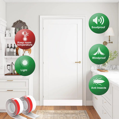 Suptikes door draft stopper, 2-pack, white, 1.8 in W x 37 in L for interior and exterior doors