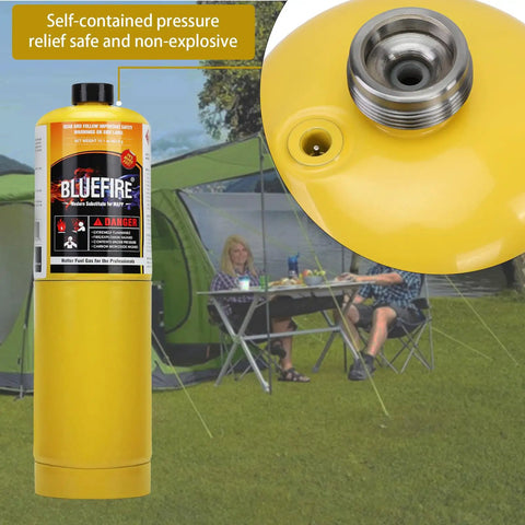 Modern MAPP Gas Substitute For Torch Work, 14.1 Oz Propylene Cylinder, 99.9 Percent Purity, close-up of valve and label