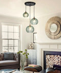 Modern 3-Light Hand-Blown Green Glass Pendant Lighting Chandelier For Kitchen Island And Dining Room in stylish living room