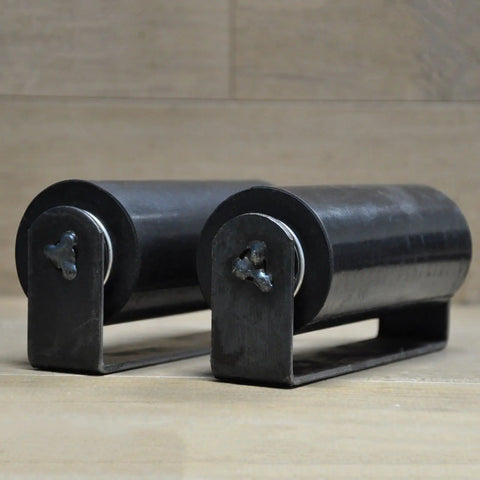 Pair Of 6 Inch Rubber Top Guide Gate Rollers For Sliding Gates, Heavy Duty Wheels In Black, Weld On For Smooth Operation