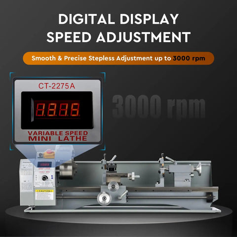 Benchtop Mini Metal Lathe 9x30 With 1100W Motor 3000 RPM LCD Display 3 Jaw Chuck Ideal For Threading Turning And Drilling