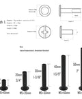 Top Shelf Chicago Bind Post Kit Featuring Five Handy M5 Lengths With Scratch Resistant Matte Black Coating detailed dimensions and sizes