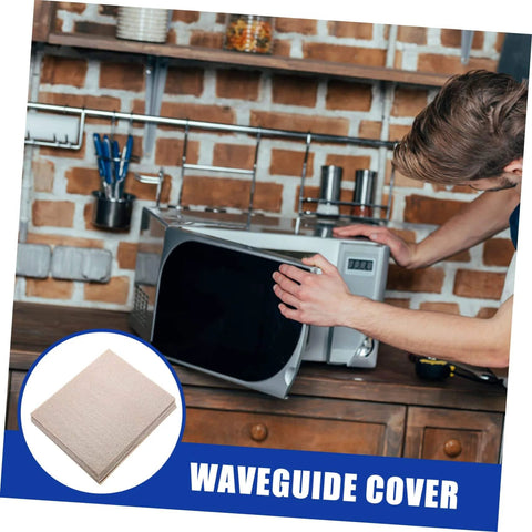 Man installing 10-Pack Microwave Waveguide Cover Mica Sheets in kitchen, shown with heat-resistant insulation shield.