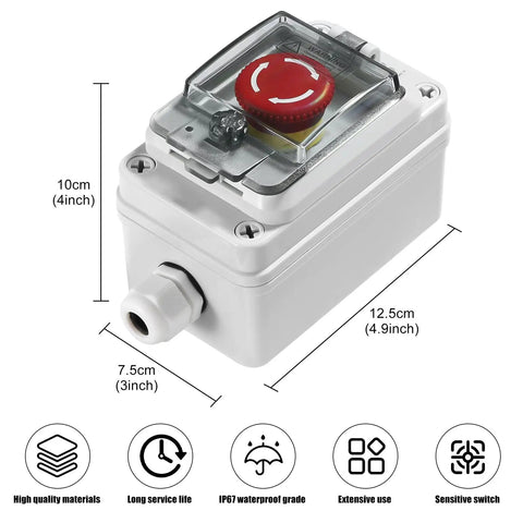 Rugged IP67 Outdoor Red Emergency Stop Button Switch Box With Protective Cover Pro Grade Anti Misoperation Waterproof Seal