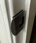 Door Strike Shim Set Of 3 For Door Latch Plate Alignment Interior And Exterior 2mm 3mm 4mm Spacers Black Standard Strike installed on door frame