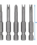 S2 Steel Screwdriver Bit Set Includes Five Long Reach Bits With Magnetic Tips And Quarter Inch Hex Drivers showing 50mm bits.