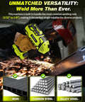 Grab And Go 110V Stick Welder With IGBT Inverter in use, welding metal with sparks, suitable for iron, carbon steel, and alloy steel