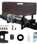 Heavy Duty 1800W Electric Hydraulic Rebar Bender Straightener With Portable Toolbox, including accessories and a toolbox.