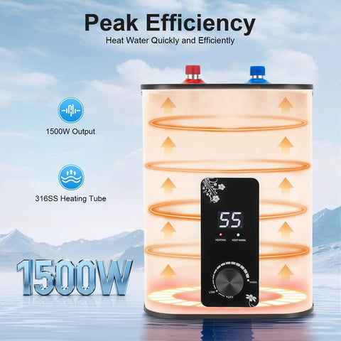 Under Sink Water Heater 1 76 Gallon Mini Tank Electric Unit That Skips The Wait And Keeps Things Running Smooth For Your Daily Kitchen Sink Or Bathroom Needs, 1500W, stainless steel design.