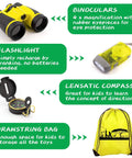 Awesome Kids Outdoor Explorer Kit With Bug Catcher Gear featuring binoculars, flashlight, compass, and drawstring bag