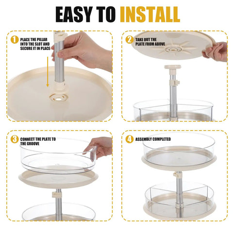 Assembly steps for 2 Tier Lazy Susan Turntable Organizer For Medicine Cabinet And Kitchen Countertop, 11 Inch Clear Spice Rack