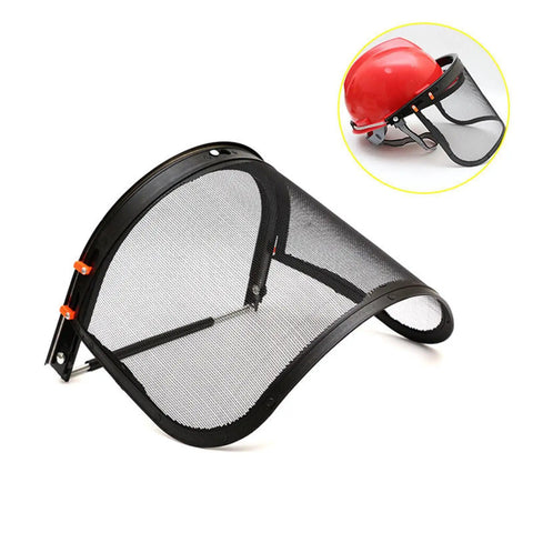 Heavy Duty Face Shield And Snap Mount Bracket Steel Wire Hard Hat Visor Keeping Your Eyes Locked Down And Protected While Trimming Logging Or Running Yard Maintenance Jobs In Black