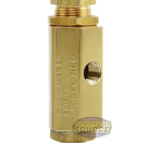 Unloader Pilot Valve For Air Compressors One Quarter Inch Female Thread FPT 140 To 175 PSI Control Valve brass side view