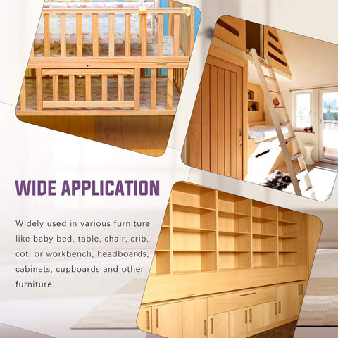 Collage of furniture showcasing Crib And Furniture Fastener Kit With M6 Hex Socket Cap Screws And Barrel Nuts, 84 Pieces Black Nickel Plated.