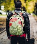 Person wearing Red Pink Poppy Watercolor Printed Backpack For Unisex Everyday Carry Ready Large Capacity Carryall Bag in park