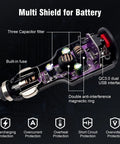 Road Ready Dual Port USB C Car Charger Pumping Out 27W Fast Charge With A Rock Solid Ninety Degree Swivel Plug internal circuit board showing components and protections.