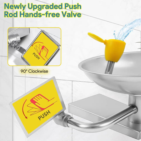 Wall Mount Eyewash Station With Double Nozzles 304 Stainless Steel Emergency Eyewash Unit Indoor Outdoor Use with push valve