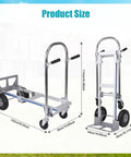 3 In 1 Beefy Heavy Duty Folding Dolly Cart With 550 Lbs Capacity Industrial Aluminum Frame Convertible Utility Cart For Moving Appliances, Furniture, Equipment, And Luggage size diagram