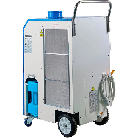 Heavy Duty Outdoor Portable Air Conditioner With 13700 Btu Cooling Capacity For Up To 315 Square Feet side view with duct kit attachment.