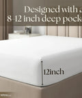 Buttery Soft Organic Cotton Queen Fitted Sheet Featuring 12 Inch Deep Pockets shown on a mattress, designed for 12 inch depth.