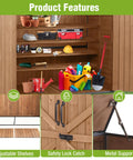 Outdoor Storage Shed With Sturdy Metal Frame And Wood Panels Weatherproof Trash Can Shed with shelves, tools, and floor panels