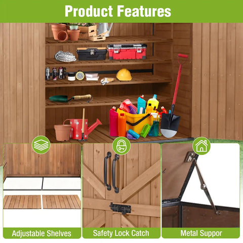 Outdoor Storage Shed With Sturdy Metal Frame And Wood Panels Weatherproof Trash Can Shed with shelves, tools, and floor panels