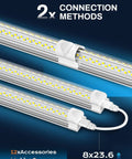 Hella Bright Eight Foot LED Shop Lights Ten Pack 100W 15000 Lumen Linkable Ceiling Fixtures for garage connection methods