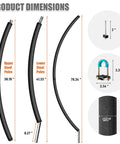 Product dimensions of Pro Grade Curved Trampoline Replacement Poles showing upper and lower sizes in inches.