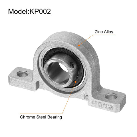 2 Pack KP002 Pillow Block Bearings, 15mm Bore, Zinc Alloy Flange Mounted Housing, ABEC 3 P6 Precision, Durable Rust Resistant, Smooth Shaft Support and Easy Mounting, model KP002