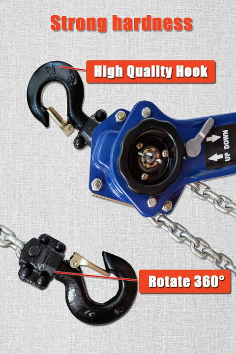 Image of Lever Chain Hoist 2200 Lbs Capacity With 10 Ft Lift Height 1 Ton Industrial Grade Chain Hoist showing the hook mechanism.