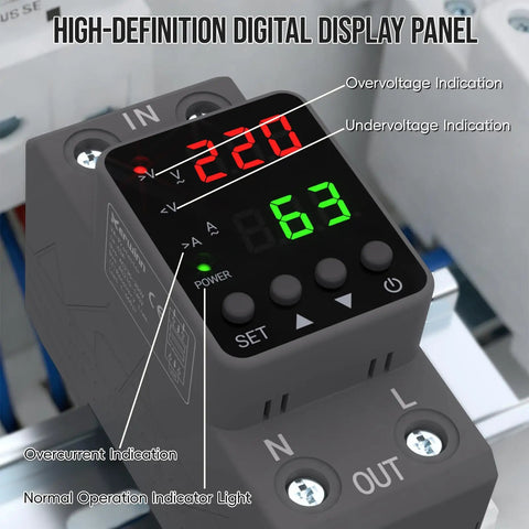 Power Guard Adjustable Voltage Protector And Smart Circuit Breaker For DIN Rail Mount 110V 220V with digital display