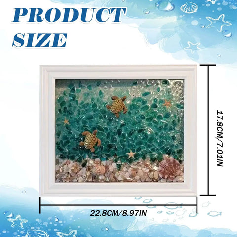 DIY Mosaic Kit For Adults With Sea Glass And Resin, Turtle Design in Frame, 22.8cm x 17.8cm, Ideal for Creative Projects and Relaxing Hobby