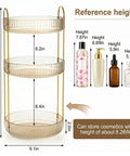 360 Smooth Spin 3 Tier Makeup Organizer For Bathroom Counter Or Vanity Styling with dimensions and reference height for cosmetics.