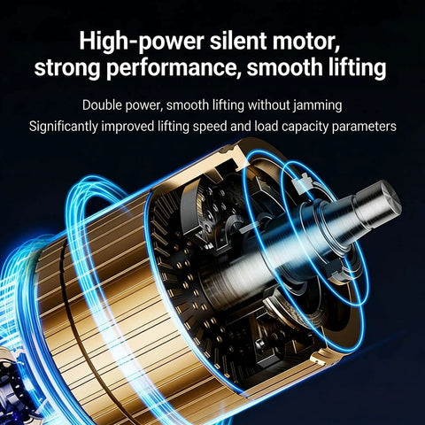High-power silent motor detail for Top Shelf Electric Height Adjustable Computer Desk Featuring Memory Presets And Smooth One Touch Operation.